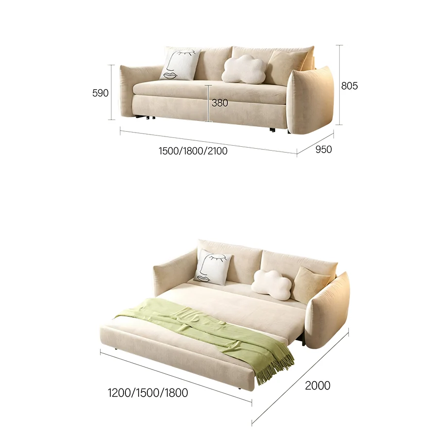Meera Two Seater Sofa Bed with Storage, Suede