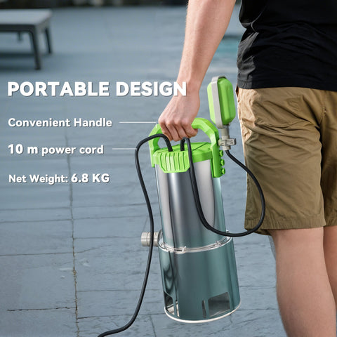 Outsunny 1100W Submersible Water Pump for Dirty/Clean Water, 18500L/H Electric Sump Pump with Float Switch, Drain Water from Garden Pond, Hot Tub, Ditches, Portable and Lightweight, Green