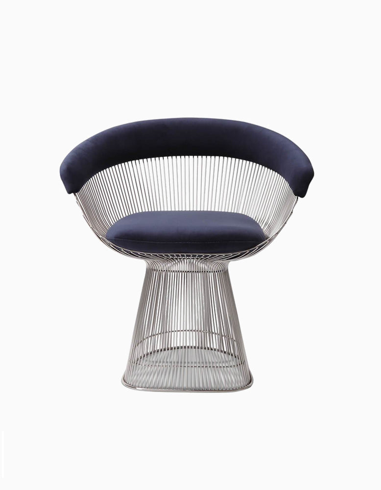 Warren Platner Dining Chair - Chrome Base, Dark Blue