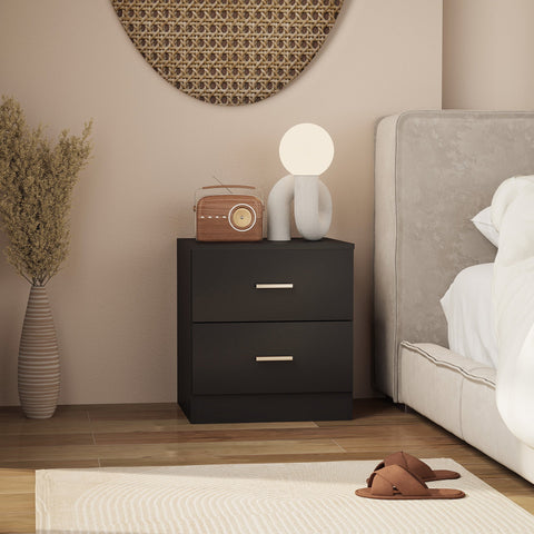 HOMCOM Modern Bedside Table, Beside Cabinet with 2 Drawers, for Bedroom, Living Room, Black
