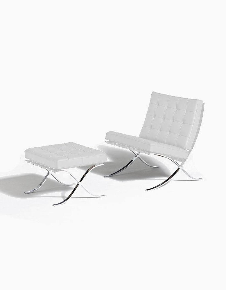 Classic Modern Barcelona Chair And Footstool, White Leather