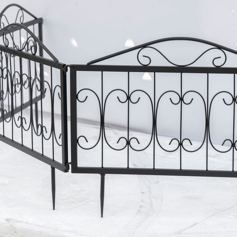Outsunny Decorative Garden Fencing, 4PCs Outdoor Picket Fence Panels, Rustproof Metal Wire Landscape Flower Bed Border Edging Animal Barrier, Black