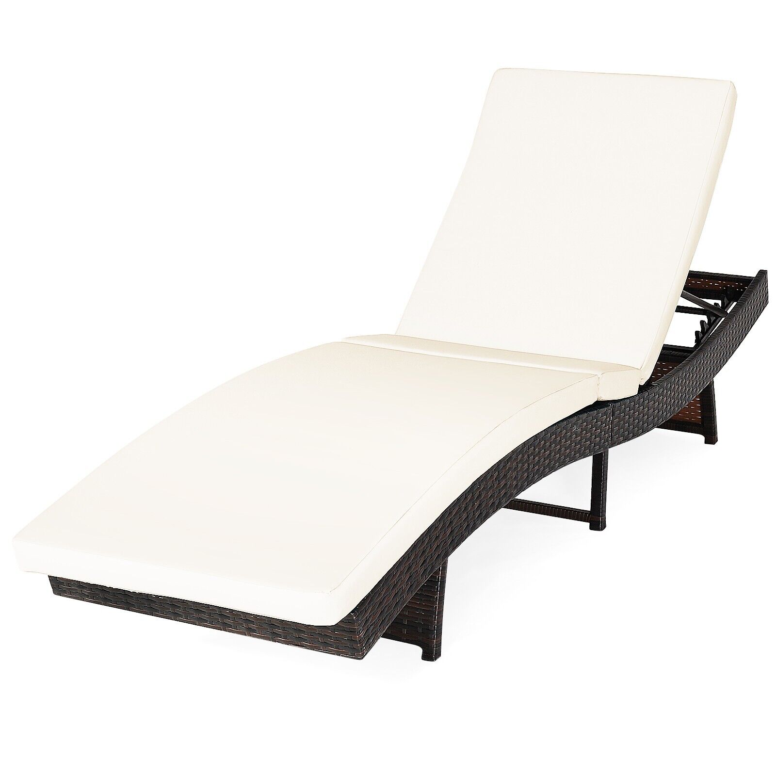 Outdoor Adjustable Folding Chaise Lounge with Removable Thick Cushion-Grey