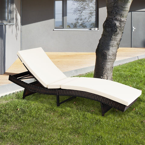 Outdoor Adjustable Folding Chaise Lounge with Removable Thick Cushion-Grey