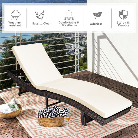 Outdoor Adjustable Folding Chaise Lounge with Removable Thick Cushion-Grey