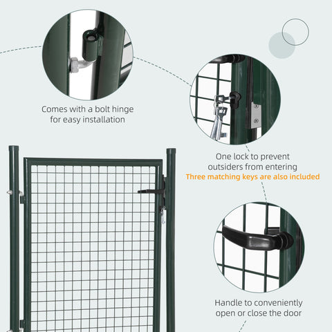HOMCOM Green Steel Garden Gate with Lock and 3 Keys 97 x 150cm, Green