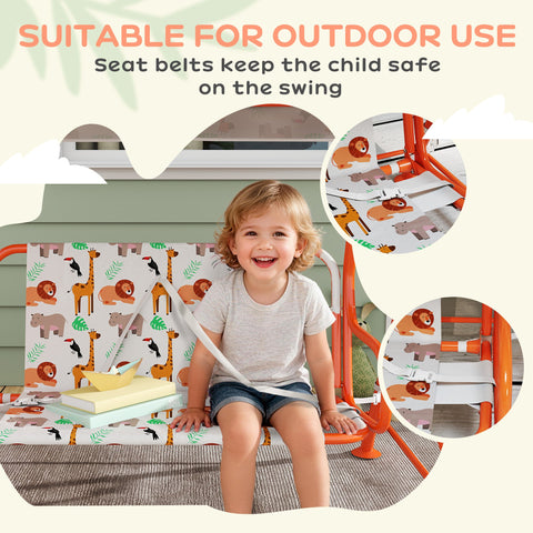 AIYAPLAY Kids Porch Swing, 2-Seater Patio Swing Bench Hammock with Seat Belts, Adjustable Canopy for Garden, Orange
