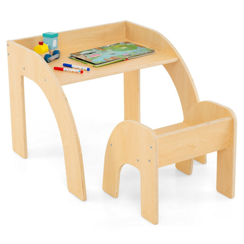Wooded Toddler Kids Desk and Chair Set with Proper Height-Natural