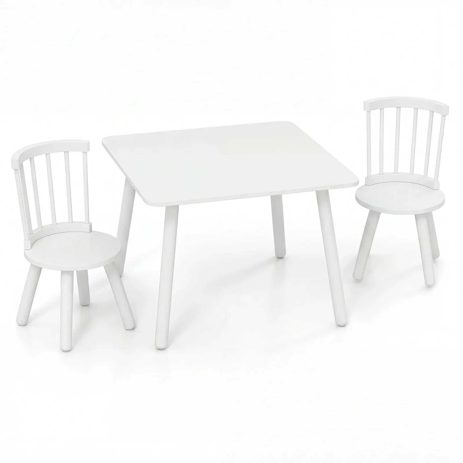 Wooden Kids Table and 2 Chairs Set with Curved Spindle Backrests-Natural