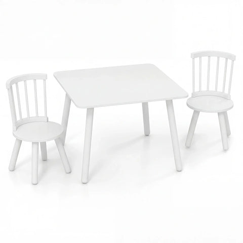 Wooden Kids Table and 2 Chairs Set with Curved Spindle Backrests-Natural