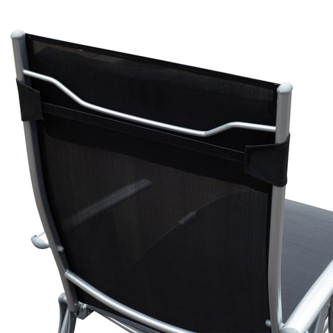Outsunny Sun Lounger Steel Frame Outdoor Folding Chaise Texteline Lounge Chair Recliner with Headrest & 7 Levels Adjustable Backrest, Black