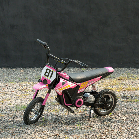 AIYAPLAY Kids Electric Motorbike, 24V Ride On Motorcycle with 3 Speeds and Rear Suspension, Dirt Bike for 8-12 Years Old, Pink
