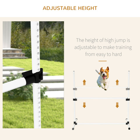 PawHut 4 Pieces Dog Agility Training Equipment, Adjustable Height Jumps Hurdle with Carrying Bag for Outdoor, White