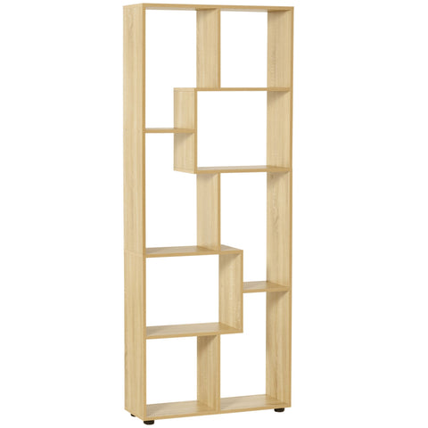 HOMCOM 8-Tier Freestanding Bookcase w/ Melamine Surface Anti-Tipping Foot Pads Home Display Storage Grid Stand Bedroom Living Room Furniture Modern Style - Natural