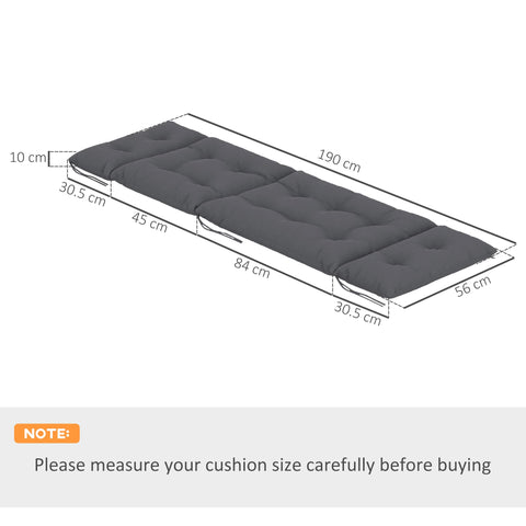 Outsunny Sun Lounger Cushions Only, 190x56x10cm Garden Lounge Chair Cushions Set of 2, UPF20+ 220gsm Fabric, Thick Sunbed Replacement Cushions with 6 Ties, Dark Grey