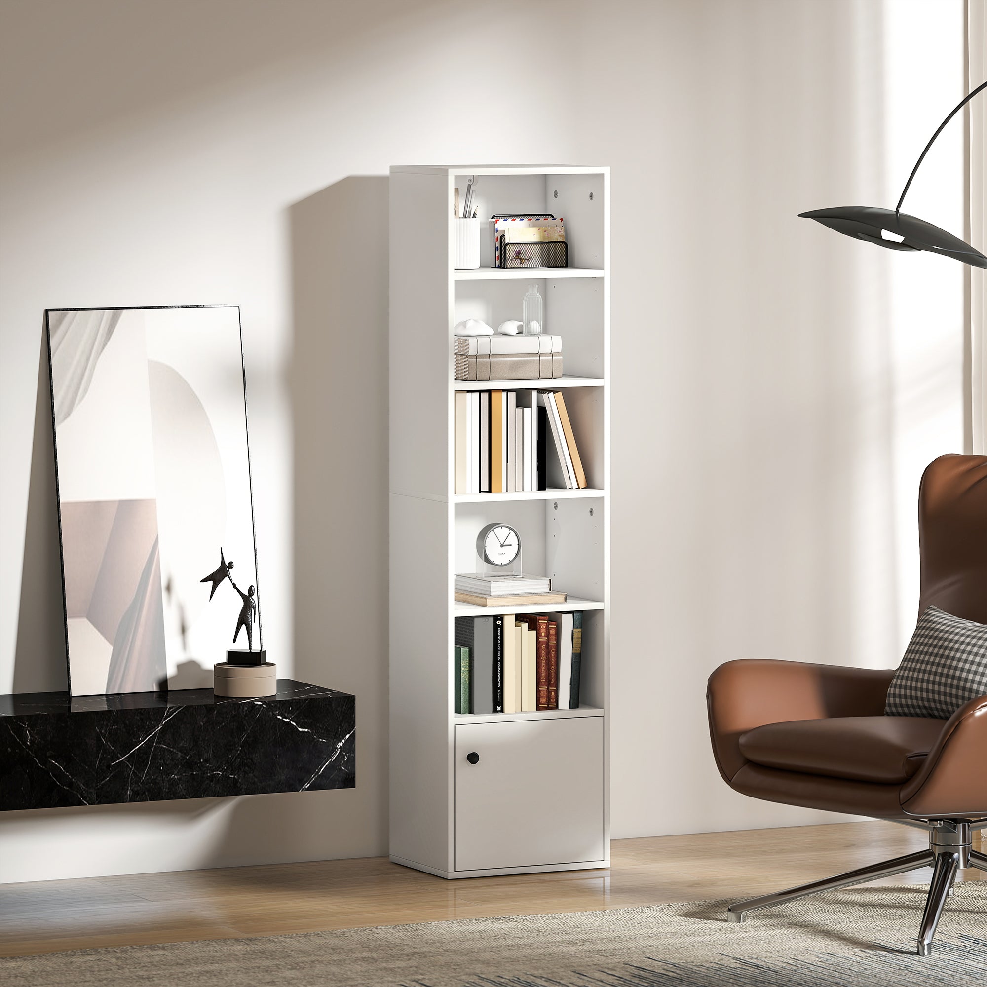HOMCOM 6-Tier 156 cm Tall Bookcase - White