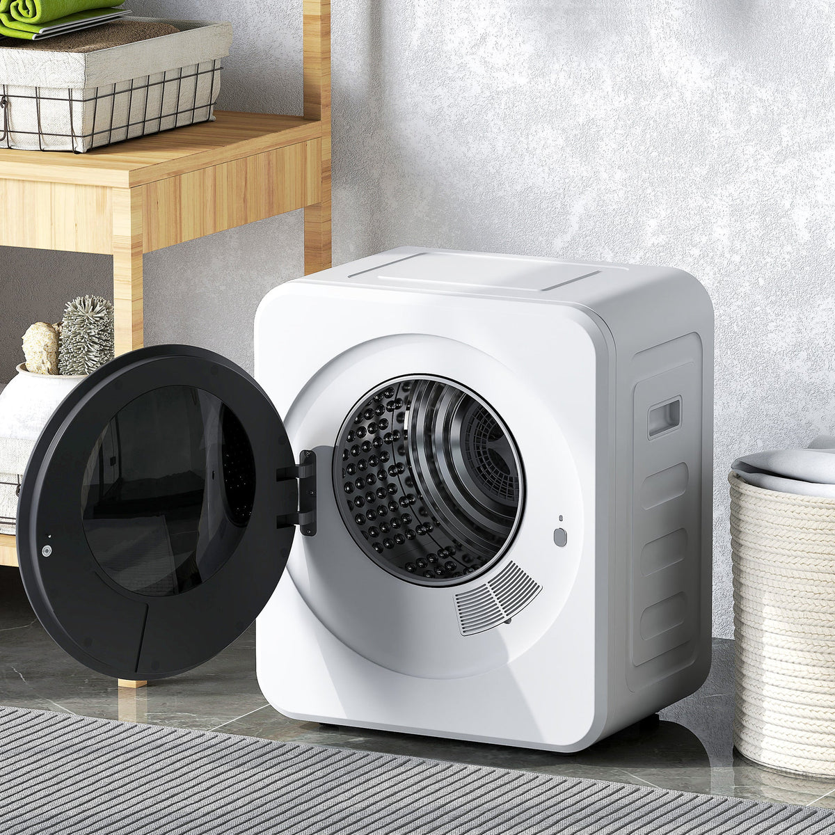 HOMCOM 4 kg Vented Tumble Dryer, 800W Compact Freestanding Front Tumble Dryer with Stainless Steel Tub and Customisable Timer, Wall-Mounted Portable Small Clothes Drying Machine, White