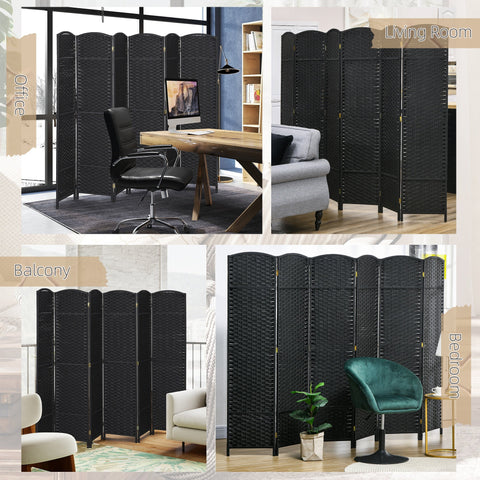 HOMCOM 6 Panel Folding Room Divider, Freestanding Privacy Screen for Living Room, Bedroom and Office, 240 x 170cm, Black