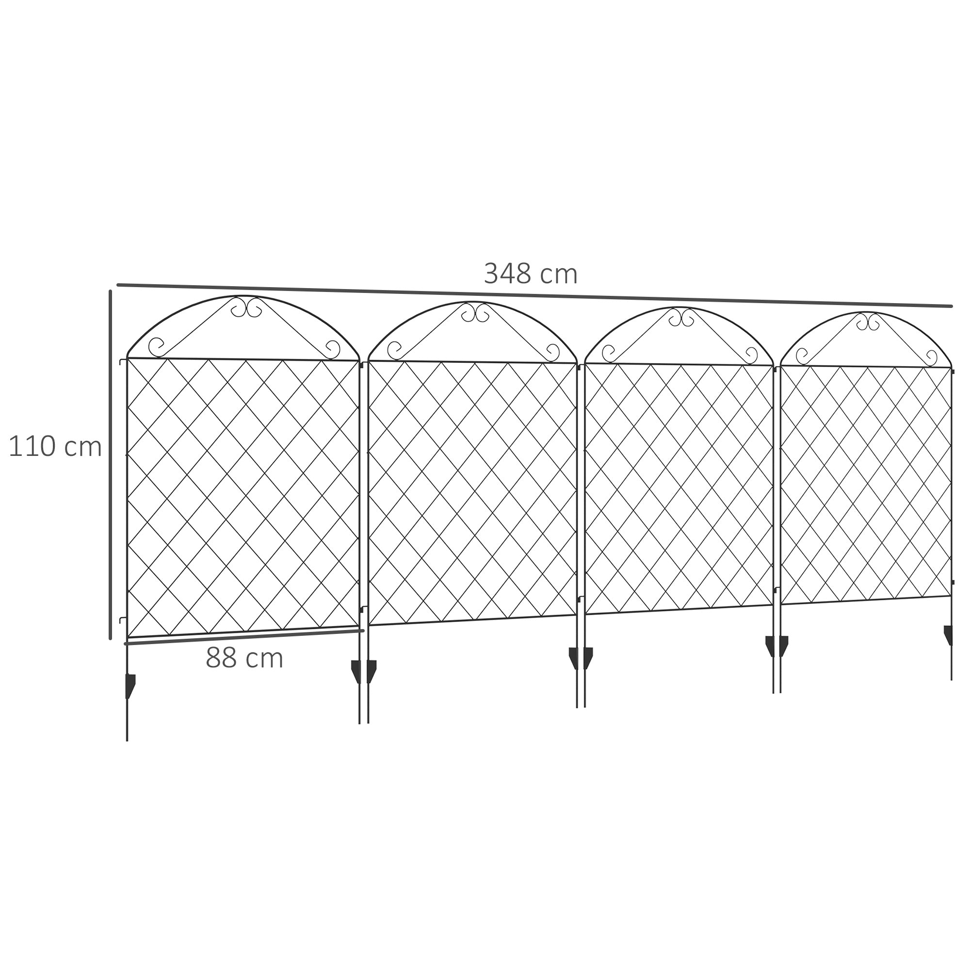 Outsunny Decorative Garden Fencing, 43in x 23ft Outdoor Picket Fence Panels, 8PCs Rustproof Metal Wire Landscape Flower Bed Border Edging Animal Barrier, Black