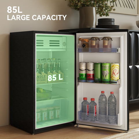 HOMCOM Under Counter Fridge, 85L Small Retro Refrigerator with Chiller Box, Adjustable Thermostat, Glass Shelves, Black