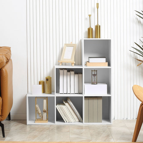 HOMCOM 3-tier Step 6 Cubes Storage Unit Particle Board Cabinet Bookcase Organiser Home Office Shelves - White