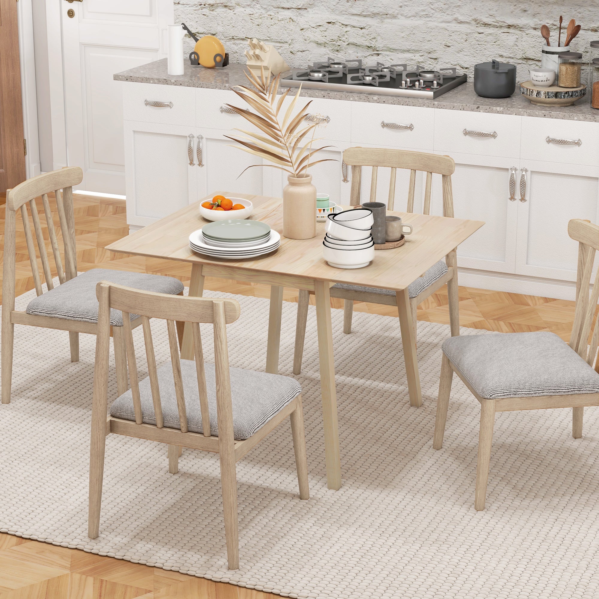 HOMCOM Solid Wood Folding Dining Table, Drop Leaf Table for 2-4 People,  Rectangle Kitchen Table for Small Space, Natural Wood Finish