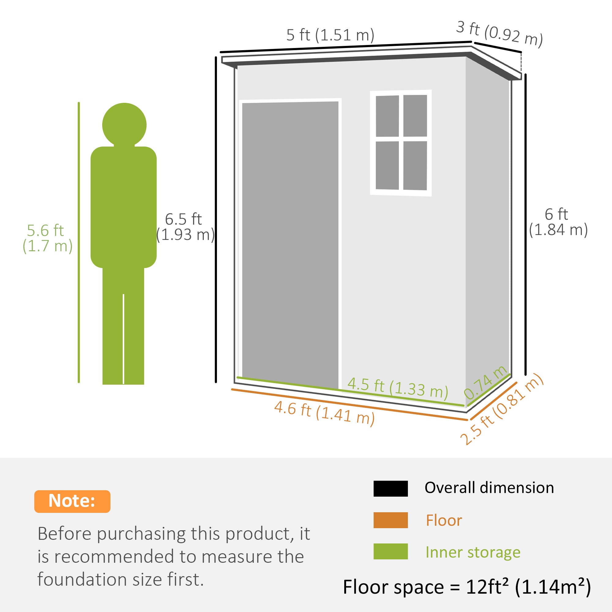 Outsunny 5' x 3' Garden Shed with Floor, Outdoor Storage Shed with Lockable Door, Window and Vent, Black