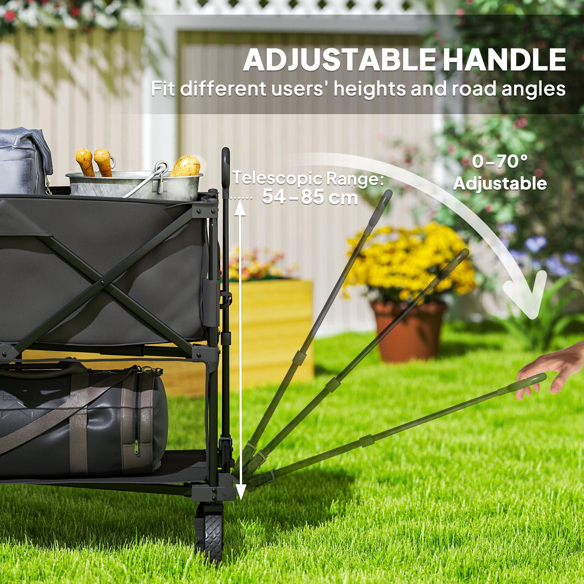 Outsunny Double Decker Folding Trolley on Wheels, 200KG & 350L Capacity Collapsible Wagon Festival Trolley Cart with 134cm Extended for Camping Sports Shopping Garden and Beach, Black