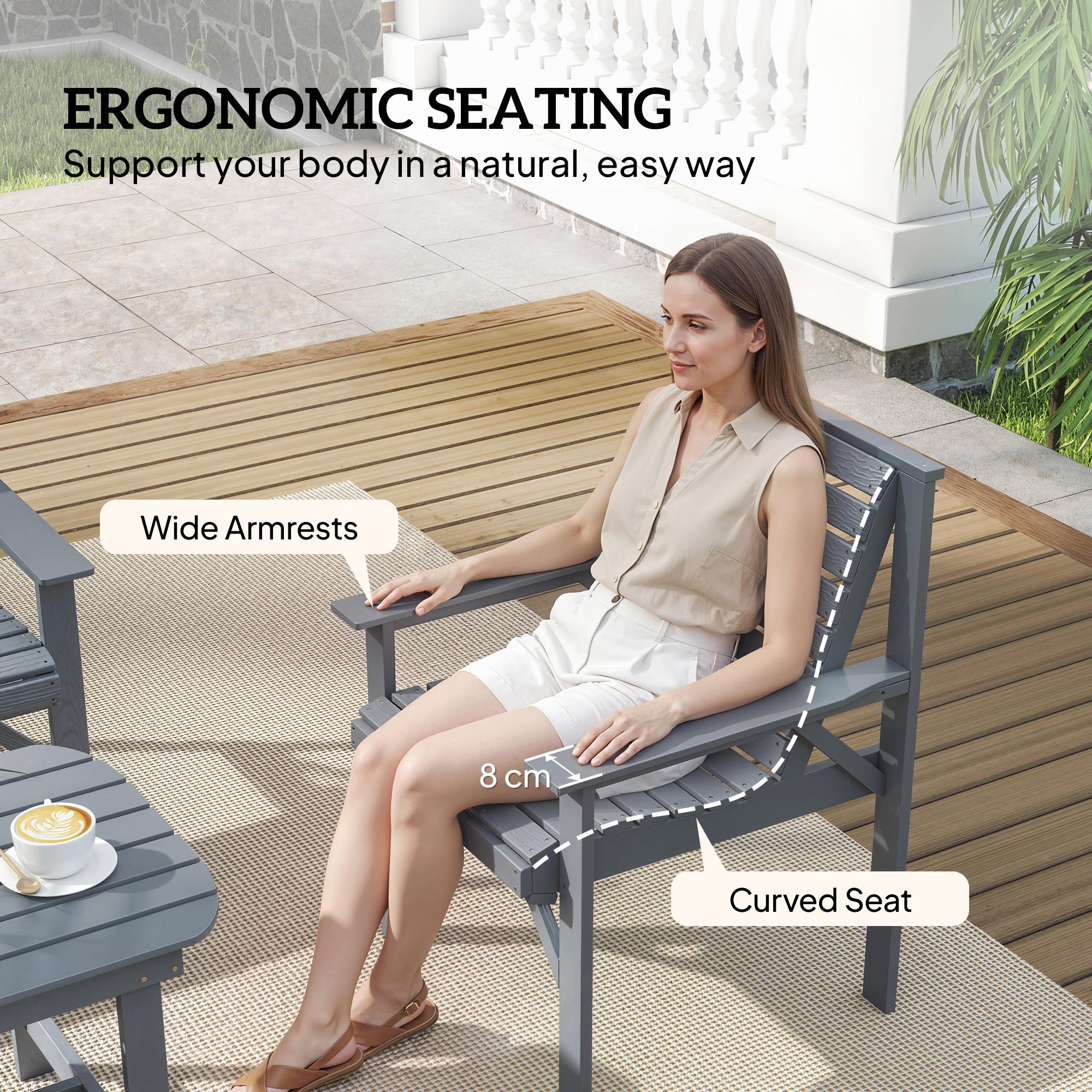 Outsunny 4 Piece Wooden Garden Furniture Set, Outdoor Garden Sofa Set with 2 Armchairs, Loveseat and Coffee Table, Grey