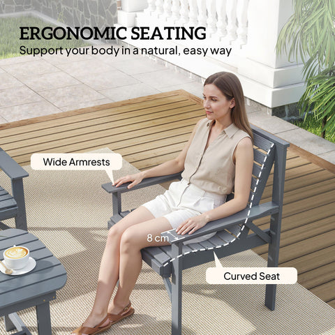 Outsunny 4 Piece Wooden Garden Furniture Set, Outdoor Garden Sofa Set with 2 Armchairs, Loveseat and Coffee Table, Grey