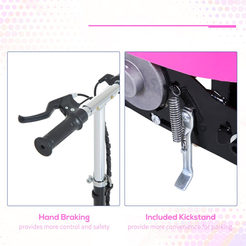 HOMCOM Foldable Electric Scooter Ride on for Kids 12V 120W W/Brake Kickstand-Pink
