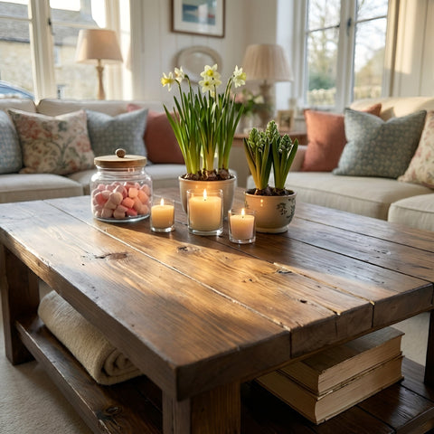 Large ARBA Rustic Wooden Coffee Table With Shelf In Walnut