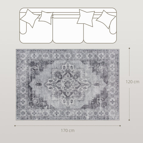 HOMCOM Vintage Area Rug, Non-Slip Washable Rug, Flannel Floor Carpet for Living Room, Bedroom, Dining Room, Home Office, 170 x 120 cm, Grey