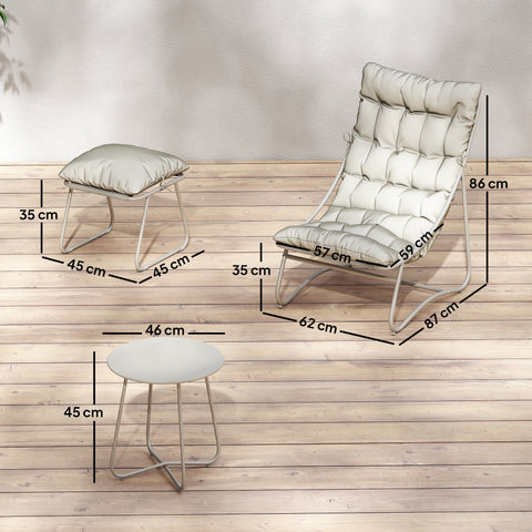 Outsunny Bistro Set for Garden, 3 Piece Outdoor Table and Chair with Footstool and Removable Cushions, Comfy Balcony Furniture