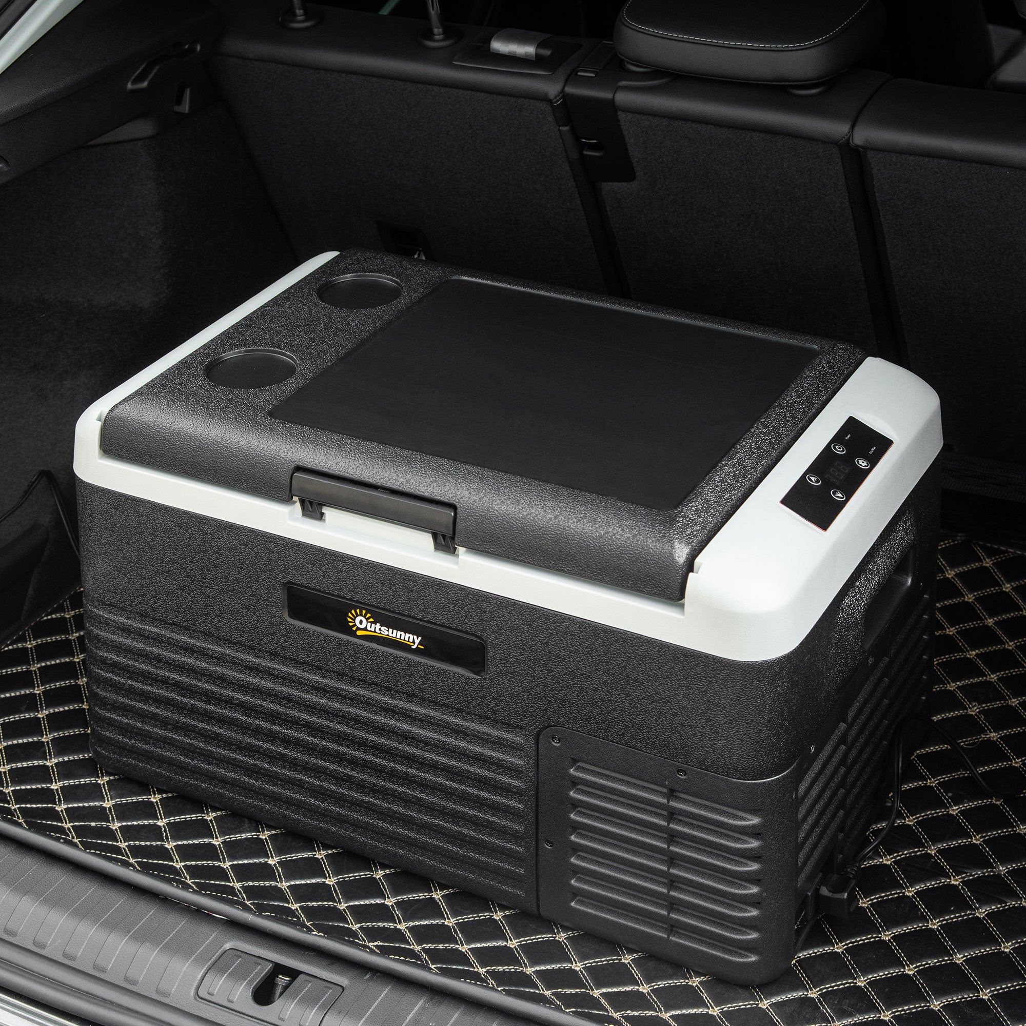 Outsunny 30L Car Refrigerator, Portable Compressor Car Fridge Freezer, Electric Cooler Box with 12/24V DC and 110-240V AC for Camping, Driving, Picnic, Down to -20\'e2\'84\'83