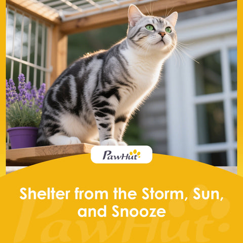 PawHut Outdoor Cat House Insulated with Openable Roof, Weatherproof Feral Cat Shelter for Rabbits, Cats, Grey