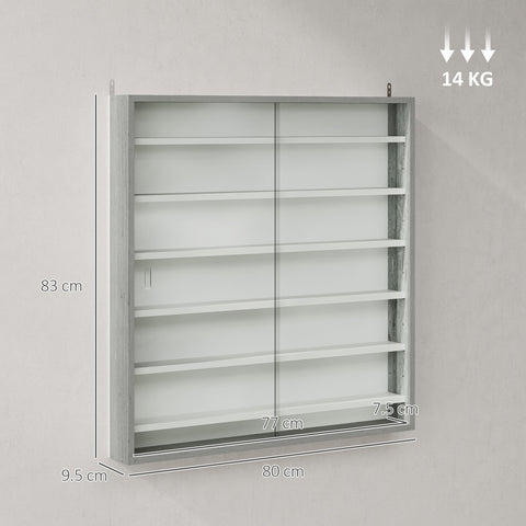 HOMCOM Six Shelf Display Cabinet, with Glass Doors - Graphite Wood Effect