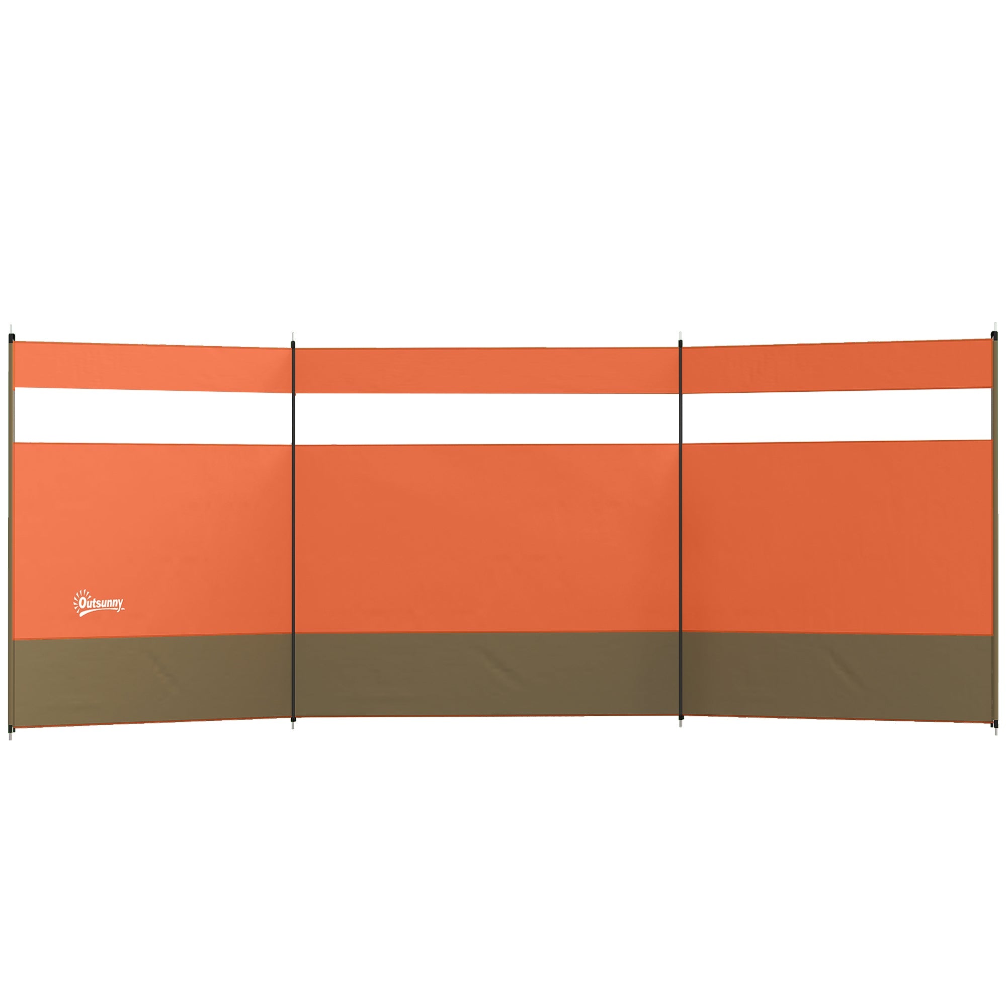 Outsunny Camping Windbreaker with Clear Windows, Carry Bag and Steel Poles, for Beach Caravan Campervan, 440 x 140cm, Orange