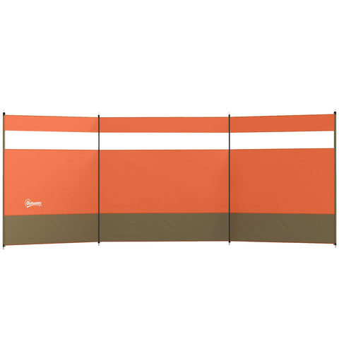 Outsunny Camping Windbreaker with Clear Windows, Carry Bag and Steel Poles, for Beach Caravan Campervan, 440 x 140cm, Orange