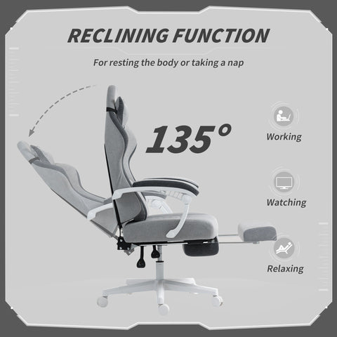 HOMCOM Ergonomic High Back Gaming Chair for Adults, Printed Velvet Computer Recliner Chair with Footrest, Lumbar Support, Adjustable Height and 360° Swivel Seat for Office or Gaming, Grey