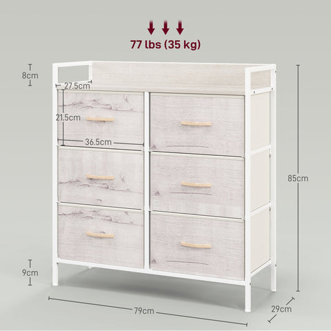 HOMCOM Rustic Chest of Six Fabric Drawers - Natural