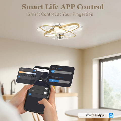HOMCOM Ceiling Fan with Light and Remote, 3 Colour Temperatures, LED Mount Ceiling Fan Light for Bedroom, Gold Tone