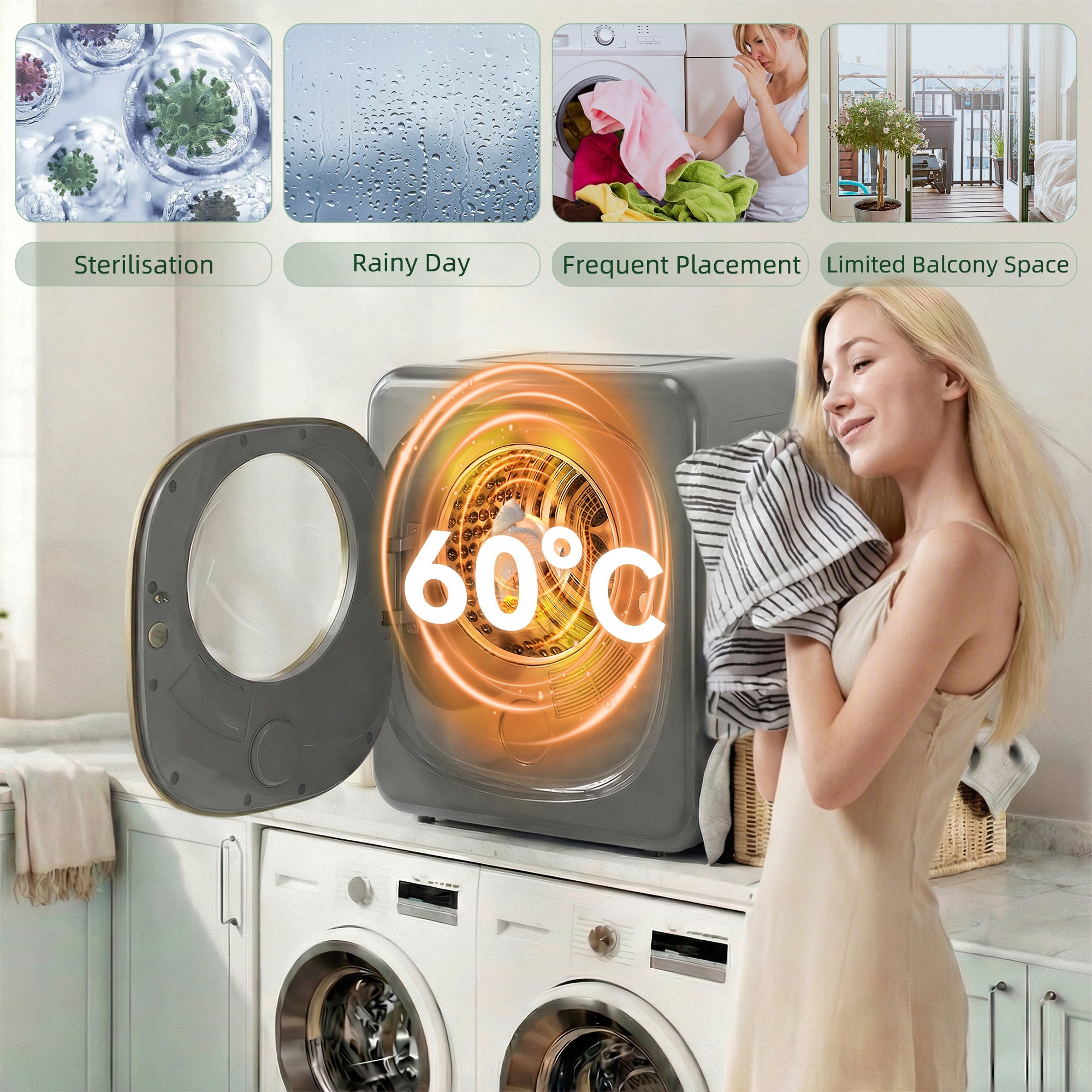 HOMCOM 4kg Vented Tumble Dryer with 5 Drying Mode, 800W Compact Freestanding Front Tumble Dryer Grey