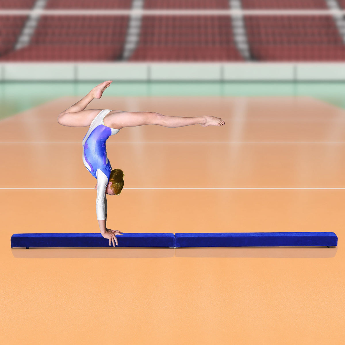HOMCOM 2.1M 7FT Gymnastics Folding Balance Beam Home Gym Training Exercise Sports - Blue