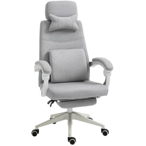 Vinsetto Office Chair, Ergonomic Desk Chair, High Back Fabric Work Chair with 160\'c2\'b0 Reclining Backrest, Retractable Footrest, Neck and Lumbar Pillow for Home and Study, Grey