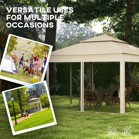 Outsunny 3 x 3(m) Pop Up Gazebo, Double-roof Garden Tent with Netting and Carry Bag, Party Event Shelter for Outdoor Patio, Cream White