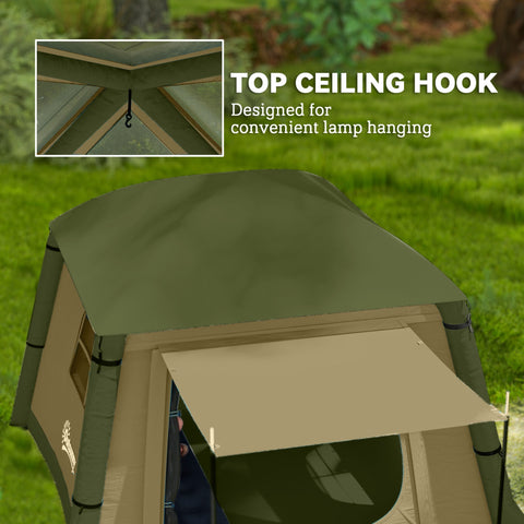 Outsunny Inflatable Camping Tent w/ Hand Pump, Easy Setup 1/2 Person Blow Up Tent Waterproof 190T Taffeta w/ Mesh Windows, Doors and Carry Bag, Brown