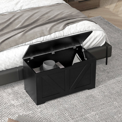 HOMCOM 100L Home Storage Box, with Safety Hinges - Black Wood-Effect