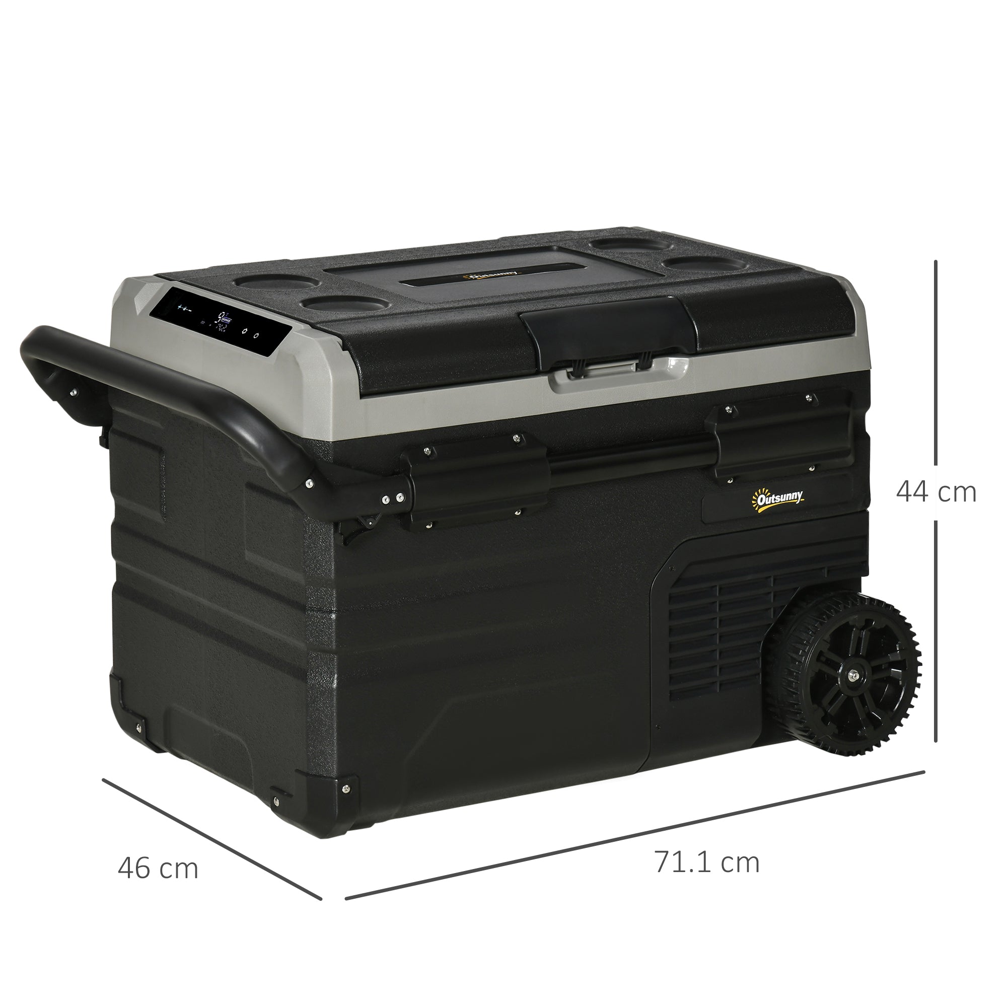 Outsunny 40L Car Refrigerator, Portable Compressor Cooler Box, Fridge Freezer w/ Inner LED Light, Foldable Handles, Cup Holders, 12/24V DC and 110-240V AC for Campervan RV Boat Travel Down to -20\'e2\'84\'83