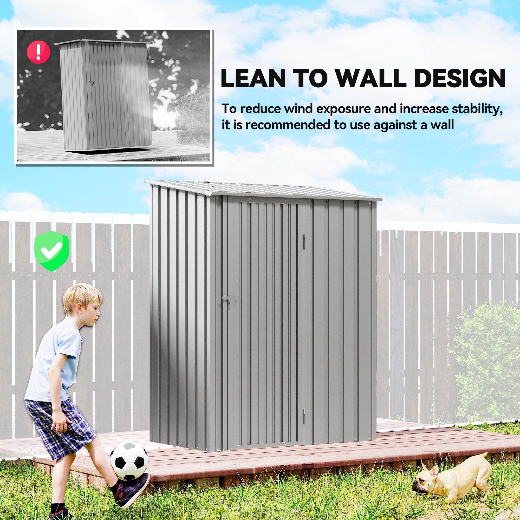 Outsunny 5ft x 3ft Garden Storage Shed, Outdoor Metal Shed with Sloped Roof, Aluminium Grey